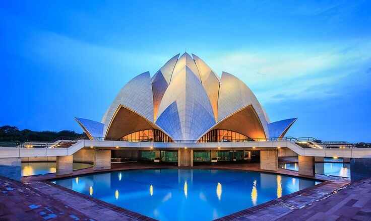 Lotus Temple in Delhi, a Bahá'í House of Worship, famous for its unique lotus-shaped architecture and serene ambiance.